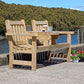 Side by side seats with adjoining table setup on a wharf with newspapers and coffee | Jack and Jill seat | Love seat | Twin seater