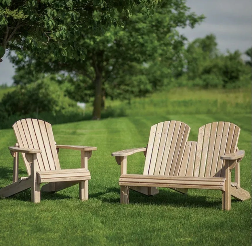 Cape Cod Chair (1 person) and Cape Cod Bench (2 person) natural setting. Natural finish in pine