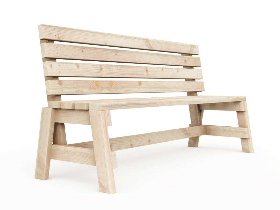 Fihinshed photo of a modern garden bench seat for sale in NZ. Strong horizontal lines and careful manufacturing have a clean and elegant design | Wooden outdoor furniture NZ